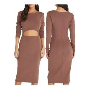 Cutout Long Sleeve Midi Sweater Dress